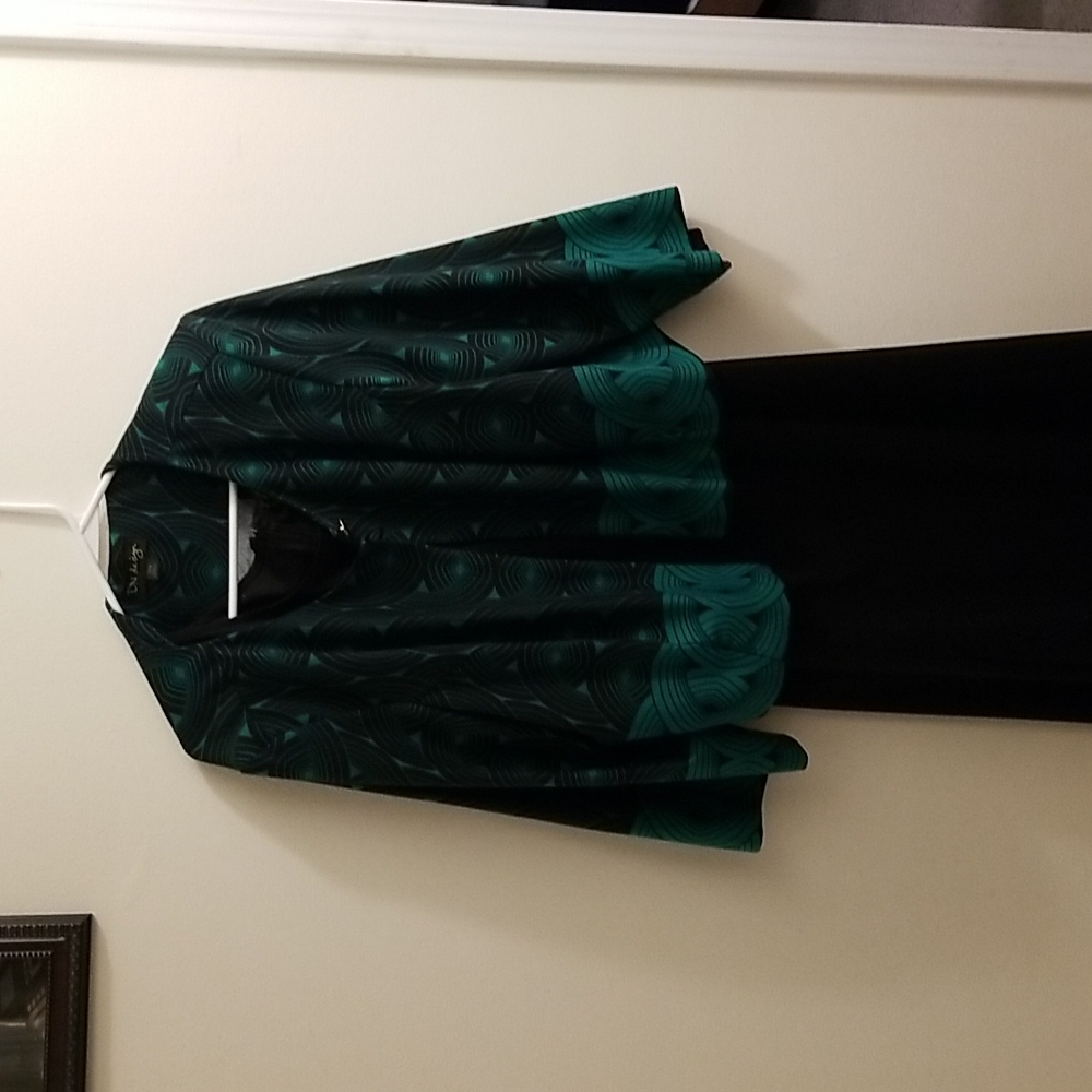 Black dress with emerald green and black jacket